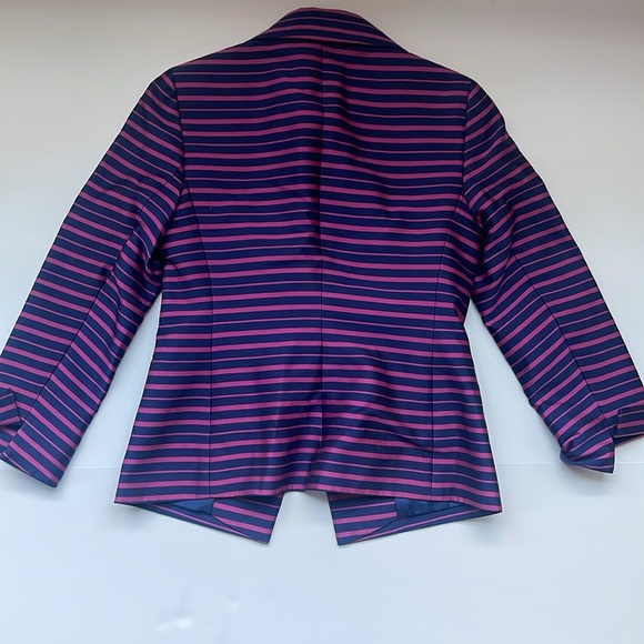 Talbots Grace Fit Pink Navy  Stripe Doupioni Silk Blend Blazer - Picture 6 of 8